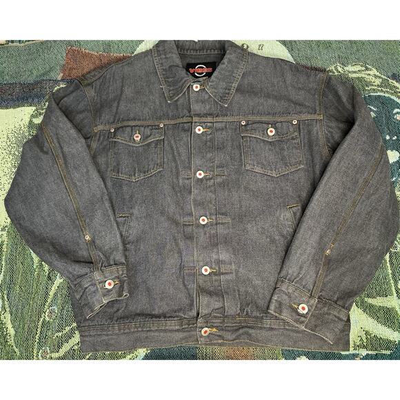 Vintage Y2K Vibes Black Blue Denim Button Up Jacket XXL - Picture 1 of 6